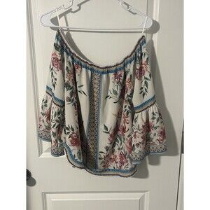 EUC Jealous Tomato Womens Floral Bell Sleeve Blouse Shirt Top Boho Size Medium
